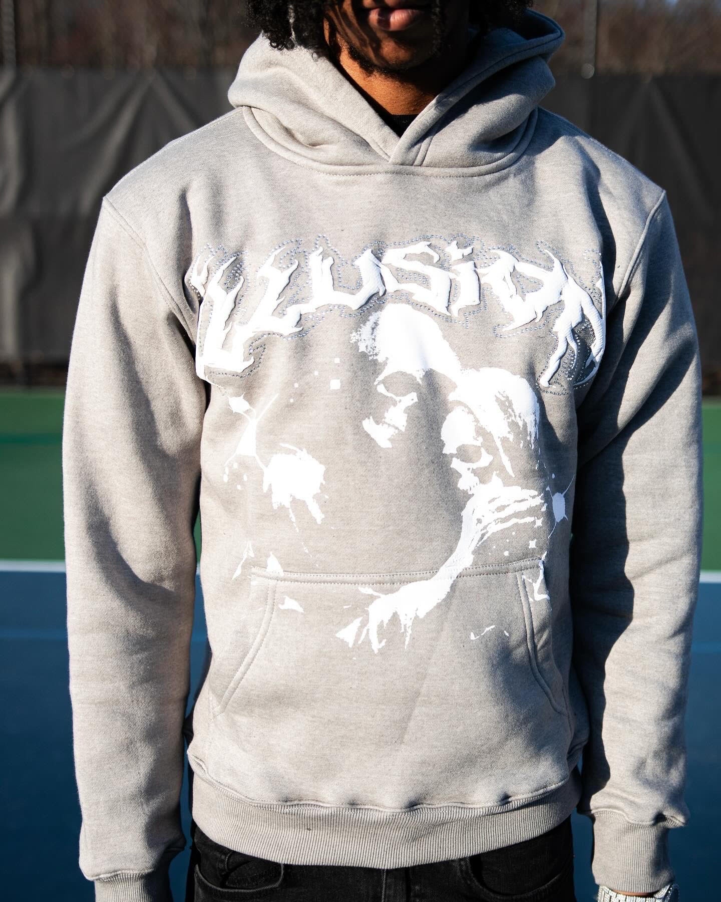 Grey Rhinestone Outlined Illusion Hoodie